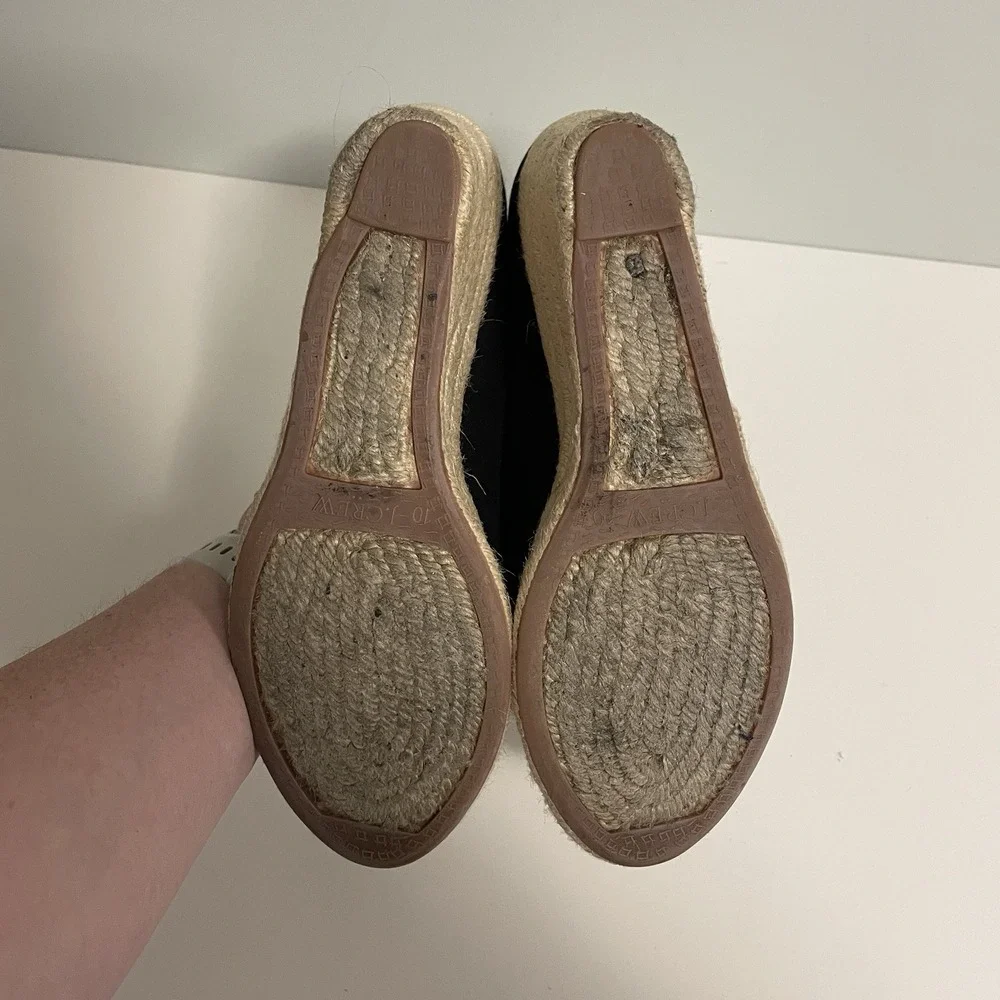 J.Crew Women's Seville Black Canvas Wedge Espadrille Shoes Size 10